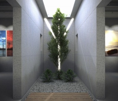 betonové átrium v hale domu